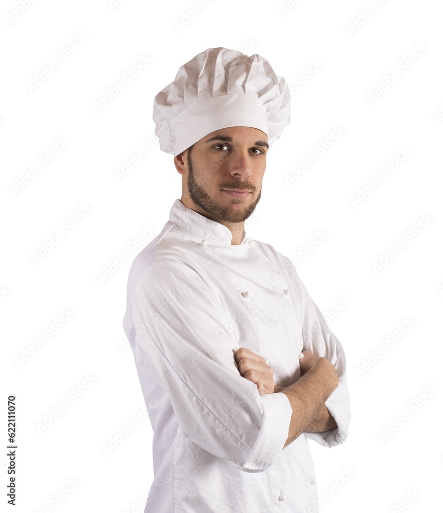 Portrait of professional cook with chef hat Portrait of professional cook with chef hat