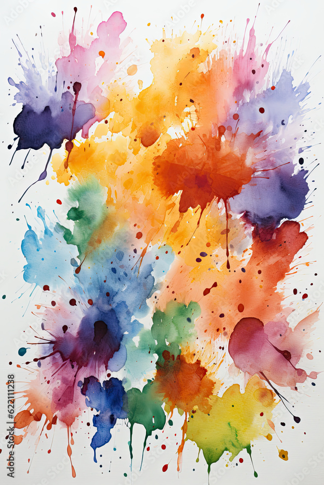 A watercolor painting of a bunch of paint splatters. Generative AI. A watercolor painting of a bunch of paint splatters. Generative AI.