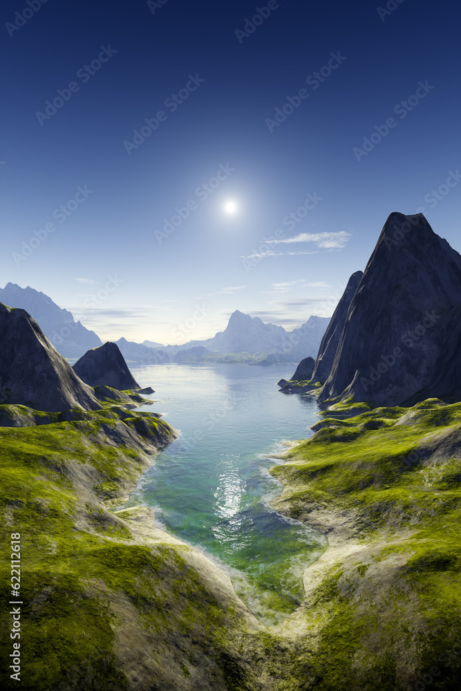 3d rendering of a fantasy coast landscape