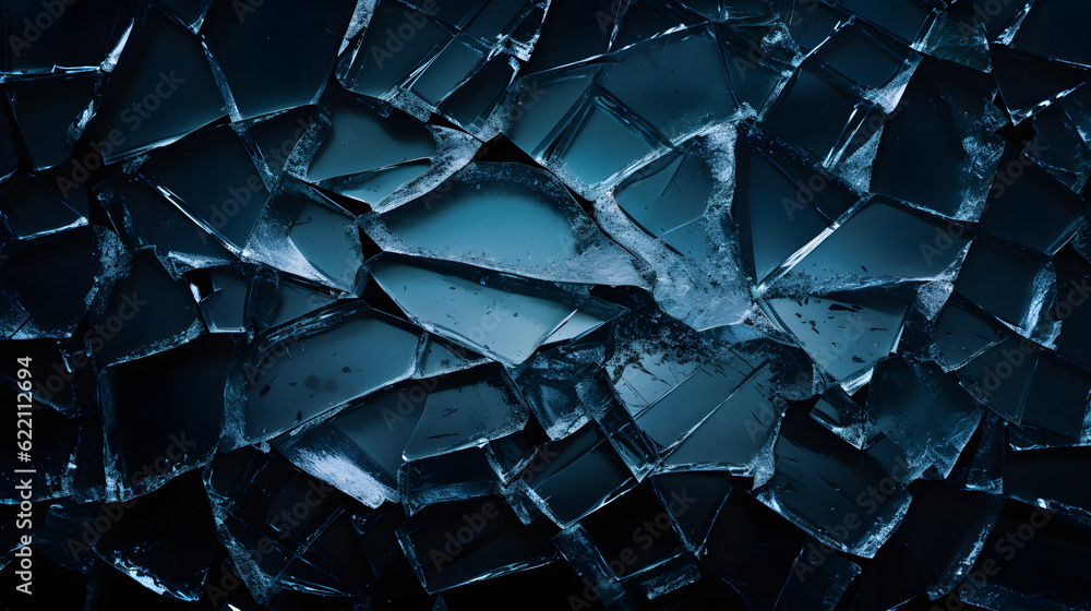 cracked glass object on black background, smashed glass texture, shards ...