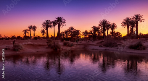 beautiful oasis with a water hole in the middle of the desert