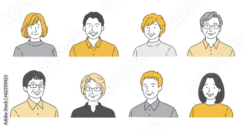 明るい表情の中高年アイコンイラストセット