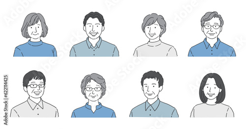 笑顔の高齢者のアバターアイコンイラストセット
