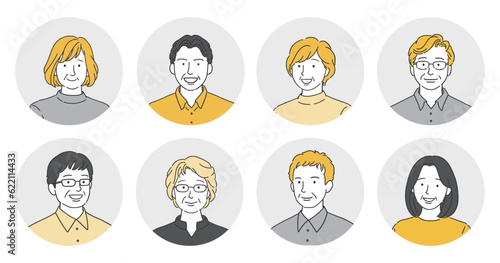 明るい表情のシニア世代の人々 アイコンイラストセット