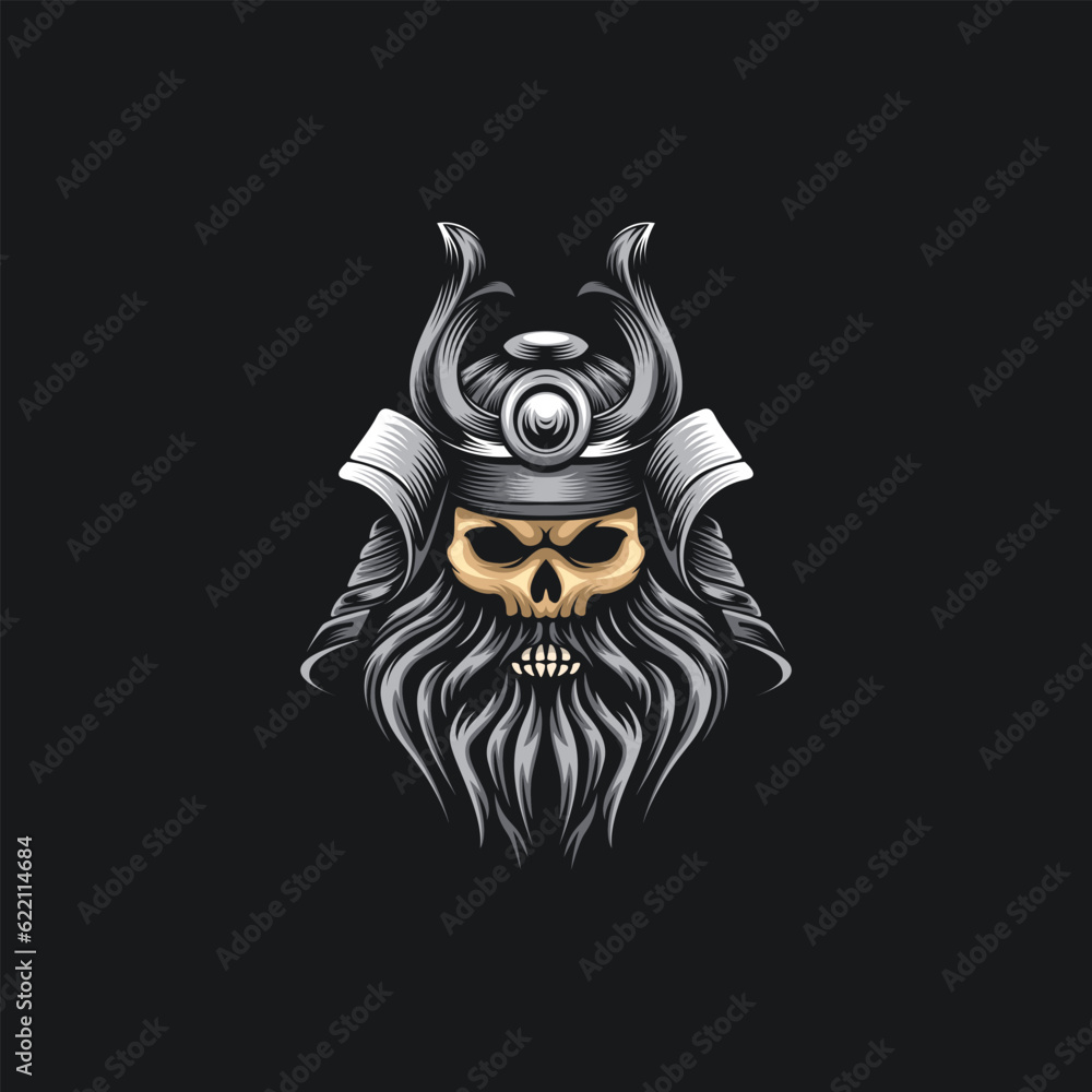 Vector Samurai Head Skull Design Template