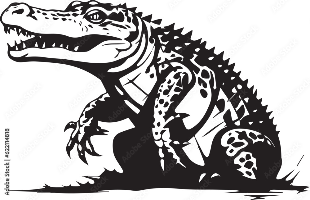Crocodile Black And White, Vector Template Set for Cutting and Printing