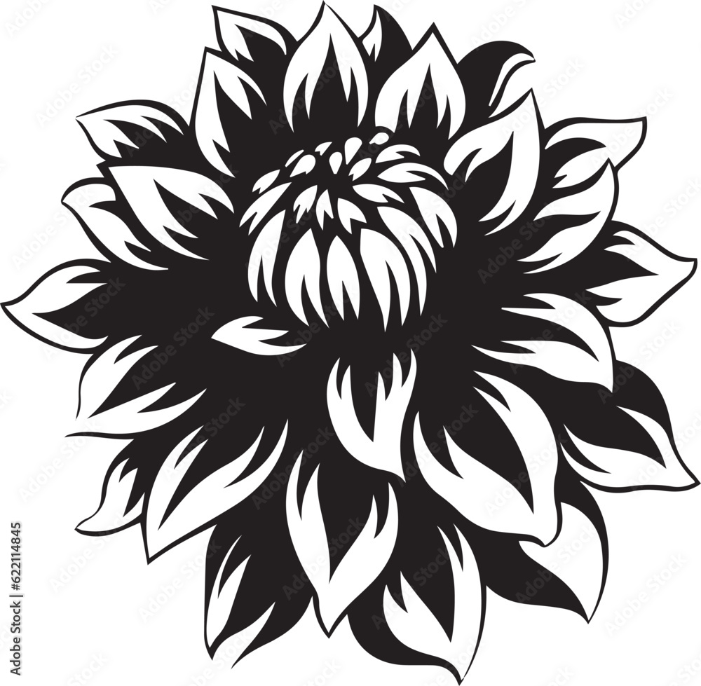 Dahlia Black And White, Vector Template Set for Cutting and Printing Dahlia Black And White, Vector Template Set for Cutting and Printing