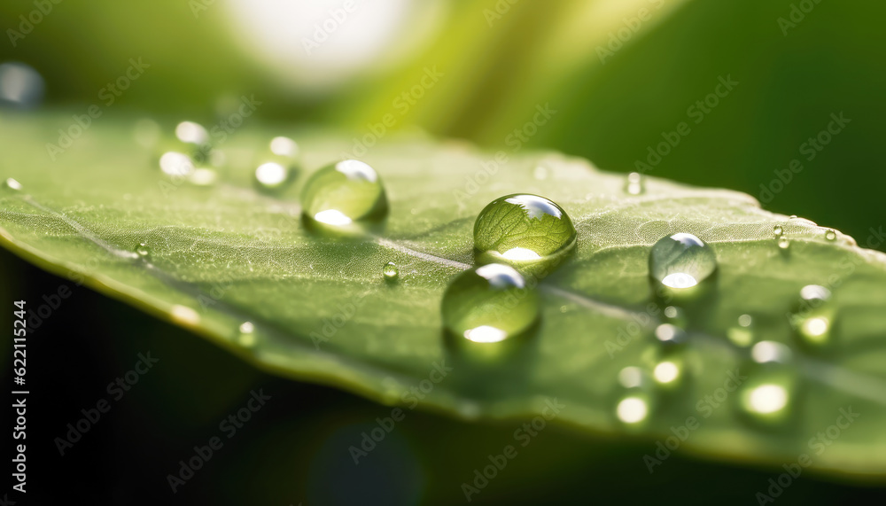 Vibrant green foliage leaf adorned with dewdrops, showcasing the beauty of nature's fragility. Generative AI Vibrant green foliage leaf adorned with dewdrops, showcasing the beauty of nature's fragility. Generative AI