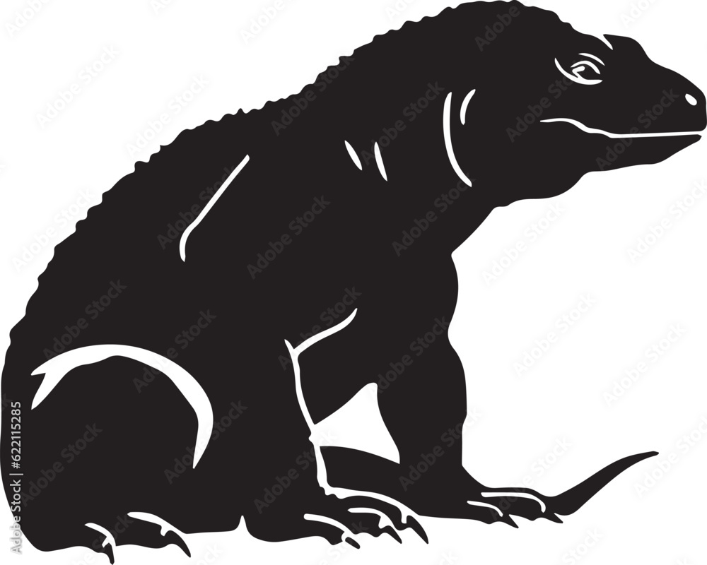 Komodo dragon Black And White, Vector Template Set for Cutting and