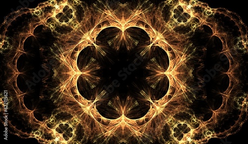 Photography fractal gold vintage pattern on a black background in full size