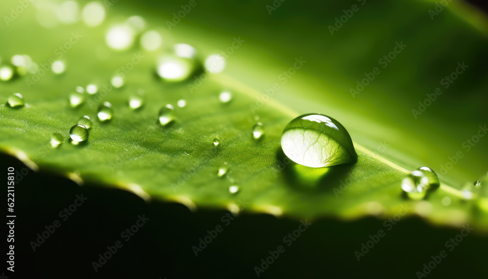 Vibrant green foliage leaf adorned with dewdrops, showcasing the beauty of nature's fragility. Generative AI Vibrant green foliage leaf adorned with dewdrops, showcasing the beauty of nature's fragility. Generative AI