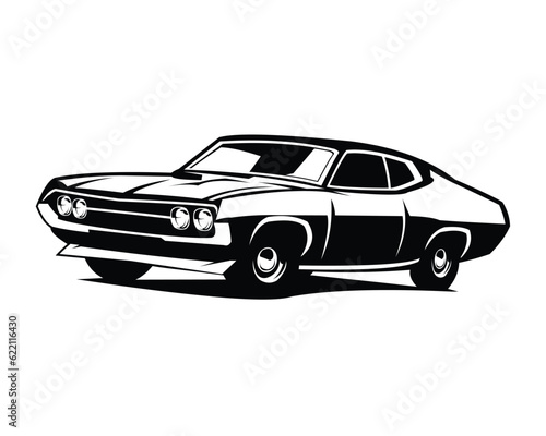 Ford Torino Cobra car. isolated vector silhouette on a white background showing from the front. Best for badge  emblem  icon  sticker design  auto industry.