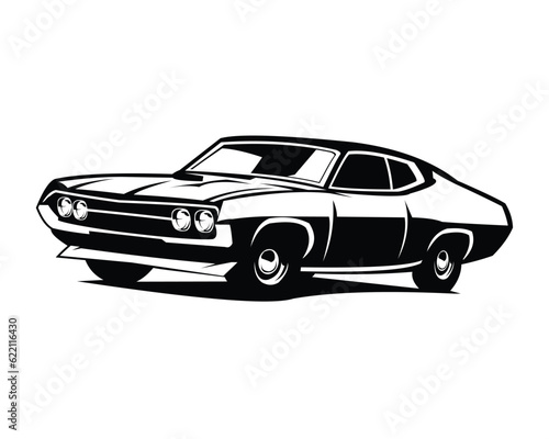 Ford Torino Cobra car. isolated vector silhouette on a white background showing from the front. Best for badge, emblem, icon, sticker design, auto industry.