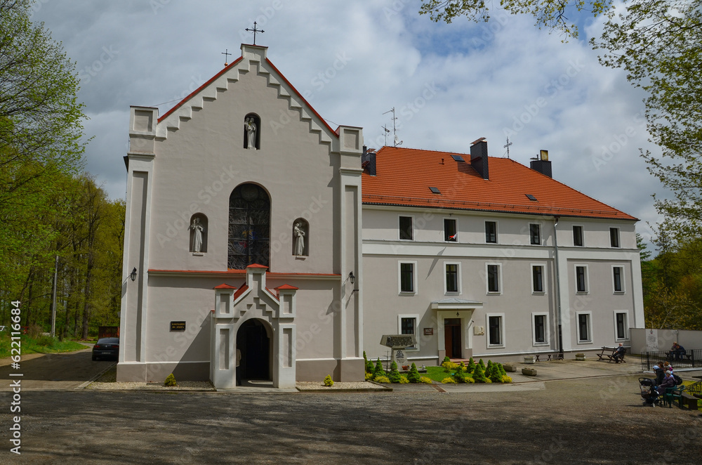 Fototapeta premium Sanctuary of St. Joseph and Franciscan monastery in Prudnik Las