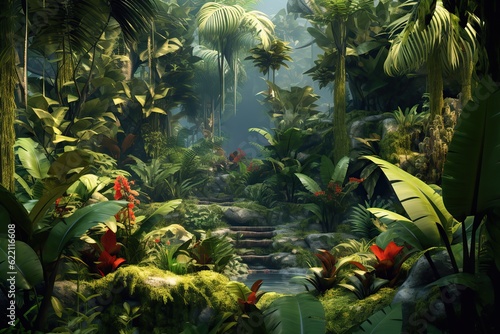 Fototapeta Naklejka Na Ścianę i Meble -  Jungle forest. Ai. Wild nature 