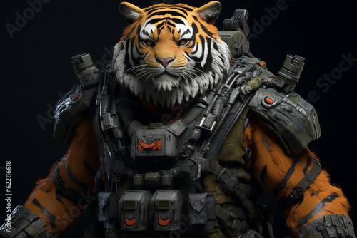 Generative AI. Tiger soldiers wear armed vests