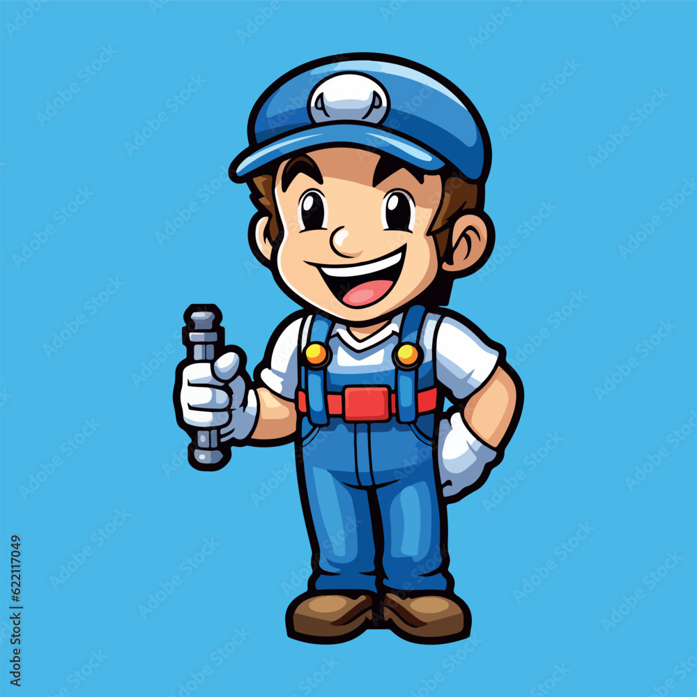 Handyman Plumber cartoon character vector mascot design, labor day