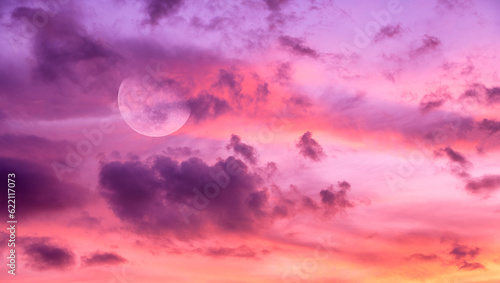 Sunset Full Moon Clouds Ethereal Surreal Abstract Sky © mexitographer