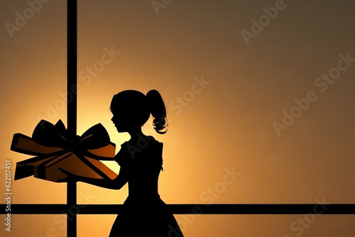 Silhouette of girl and gift Generative art