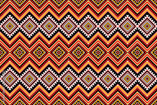 Seamless design pattern, traditional geometric zigzag pattern. red black white yellow vector illustration design, abstract fabric pattern, aztec style for print textiles 