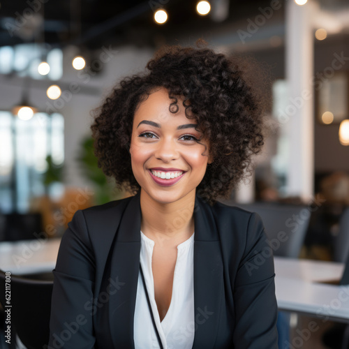 female african business woman smiling and working with client. Business meeting concept