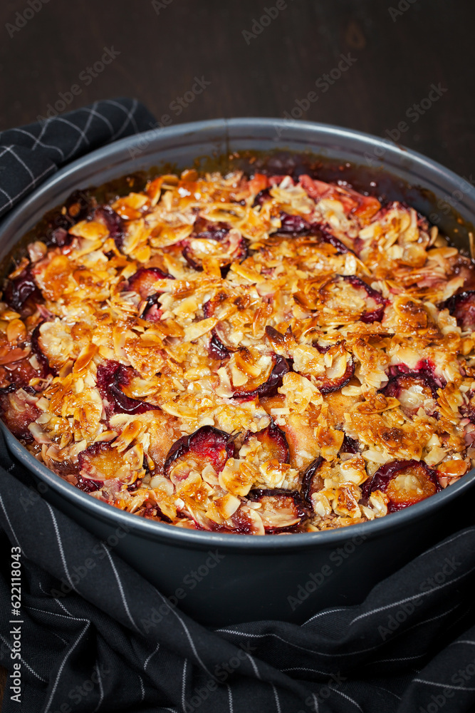 Delicious fresh homemade crumble plum cake Delicious fresh homemade crumble plum cake