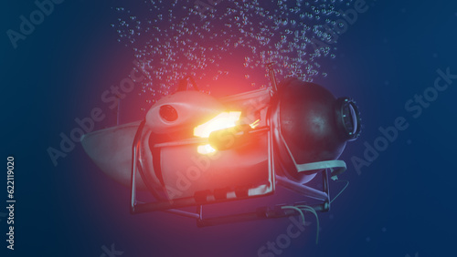 Quadro su tela A 3D illustration of a Deep Sea Submersible Implosion