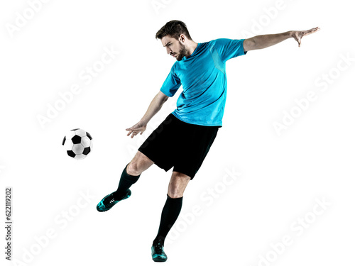 Fototapeta Naklejka Na Ścianę i Meble -  one caucasian Soccer player Man isolated on white backgound