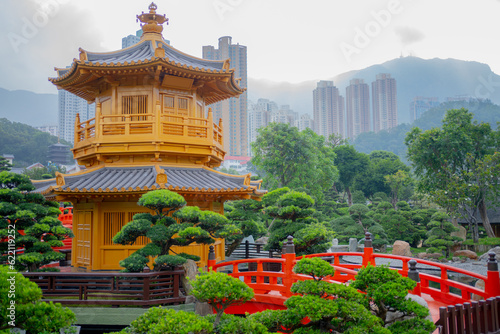 Nan Lian Garden, Chinese classical garden, Golden Pavilion of Perfection in Nan Lian Garden, Hong Kong. photo