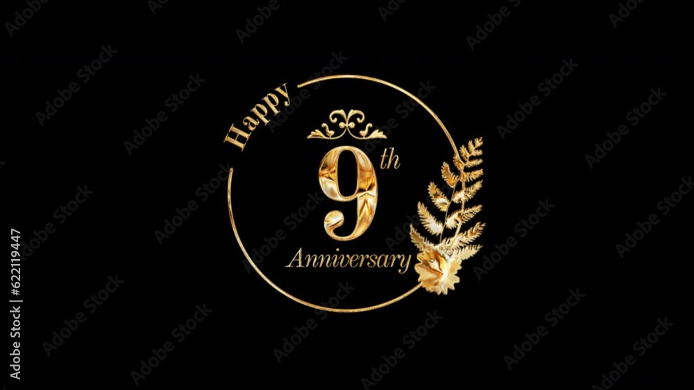 Happy 9th Anniversary Greetings in Gold Style. Happy 9th Anniversary Greetings in Gold Style.
