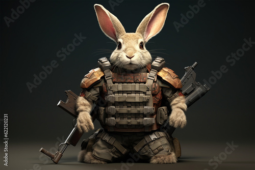 Generative AI. the bunny soldiers wear armed vests © imur