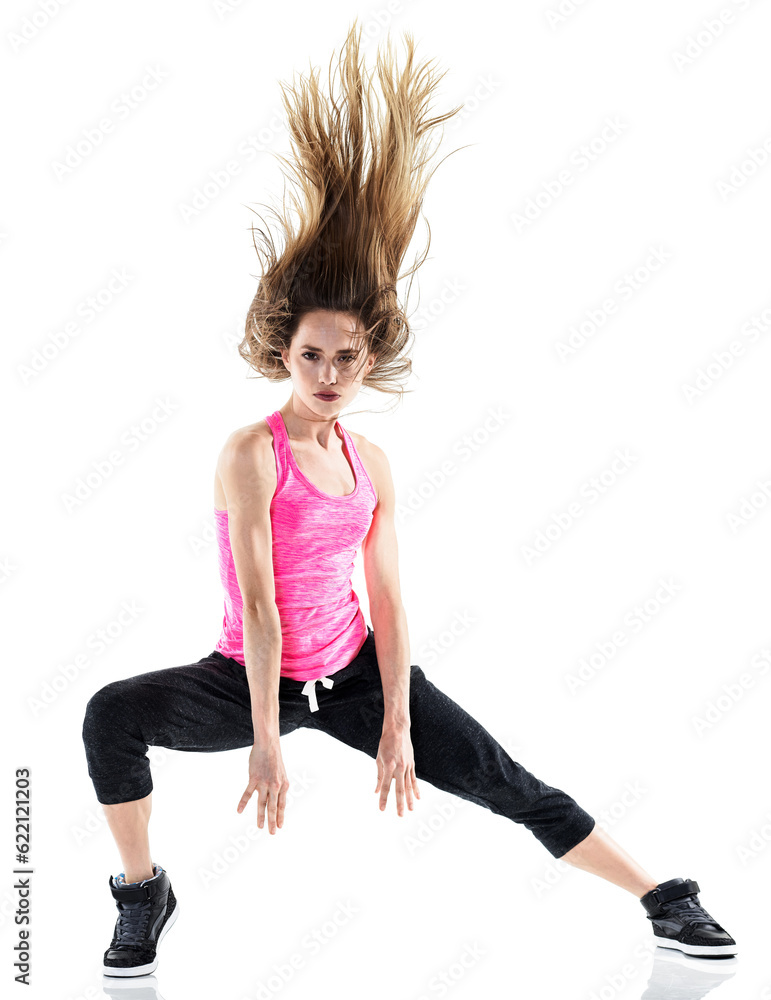 one caucasian woman modern  dancer dancing in studio isolated on white background