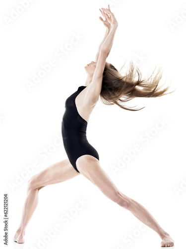 one caucasian woman dancer dancing in studio isolated on white background