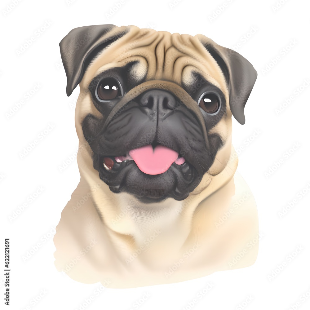 portrait of pug cute little dog smile and happy