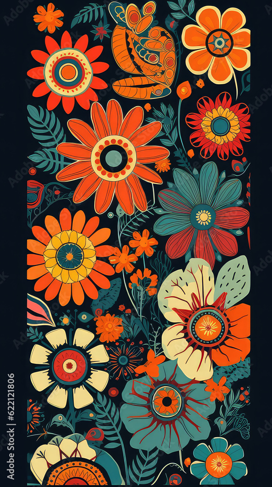 beautiful illustration of flowers with bright colors. Beautiful flowers for background. Flower background art. Post-processed generative AI