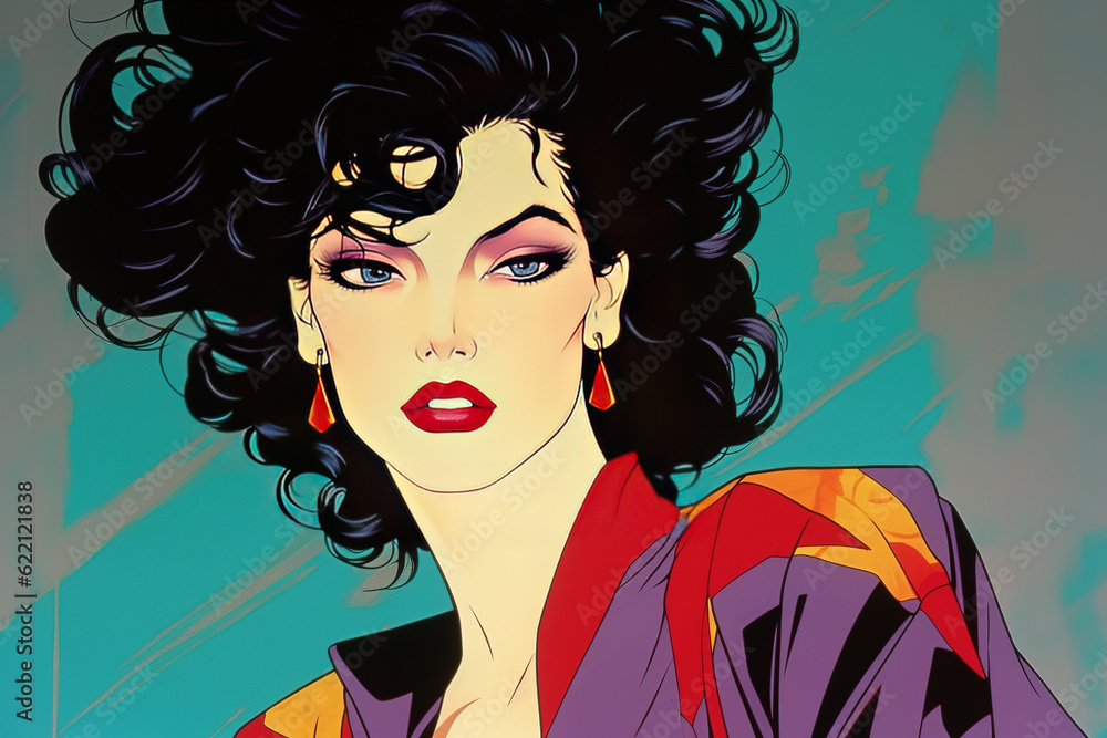Portrait of a model, 80's style, retro look. Ai generative. Illustration Portrait of a model, 80's style, retro look. Ai generative. Illustration