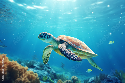 Generative AI. turtle in water anime style background