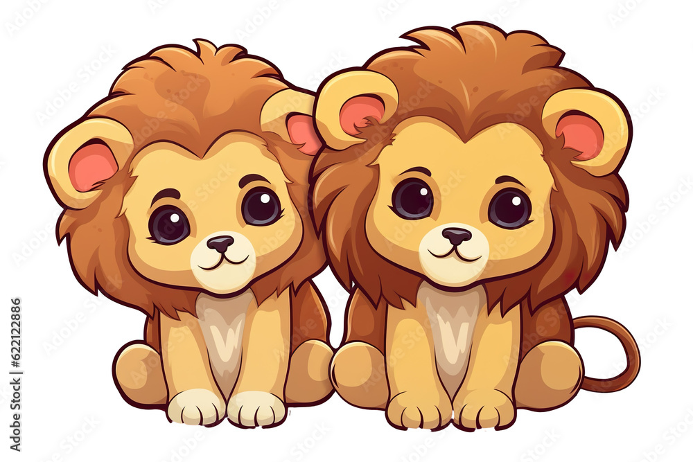 Obraz premium kawaii Lions sticker image, in the style of kawaii art, meme art isolated PNG