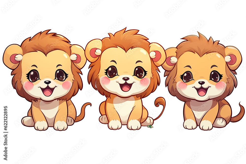 kawaii Lions sticker image, in the style of kawaii art, meme art isolated PNG kawaii Lions sticker image, in the style of kawaii art, meme art isolated PNG