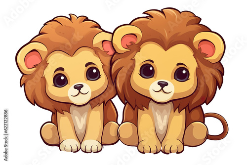 kawaii Lions sticker image, in the style of kawaii art, meme art isolated PNG