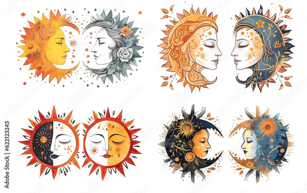 Boho sun and moon design , white background for removing background Boho sun and moon design , white background for removing background