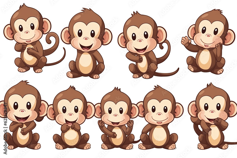 Naklejka premium kawaii monkeys sticker image, in the style of kawaii art, meme art isolated PNG