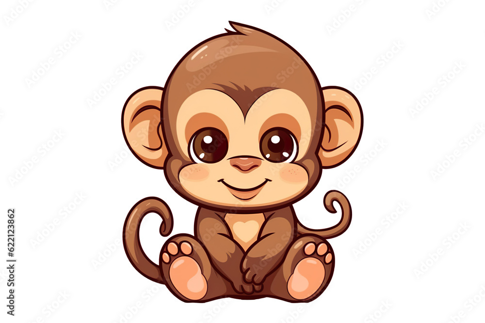 Fototapeta premium kawaii monkeys sticker image, in the style of kawaii art, meme art isolated PNG