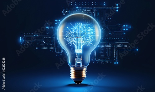 light bulb on the background of electronic circuit