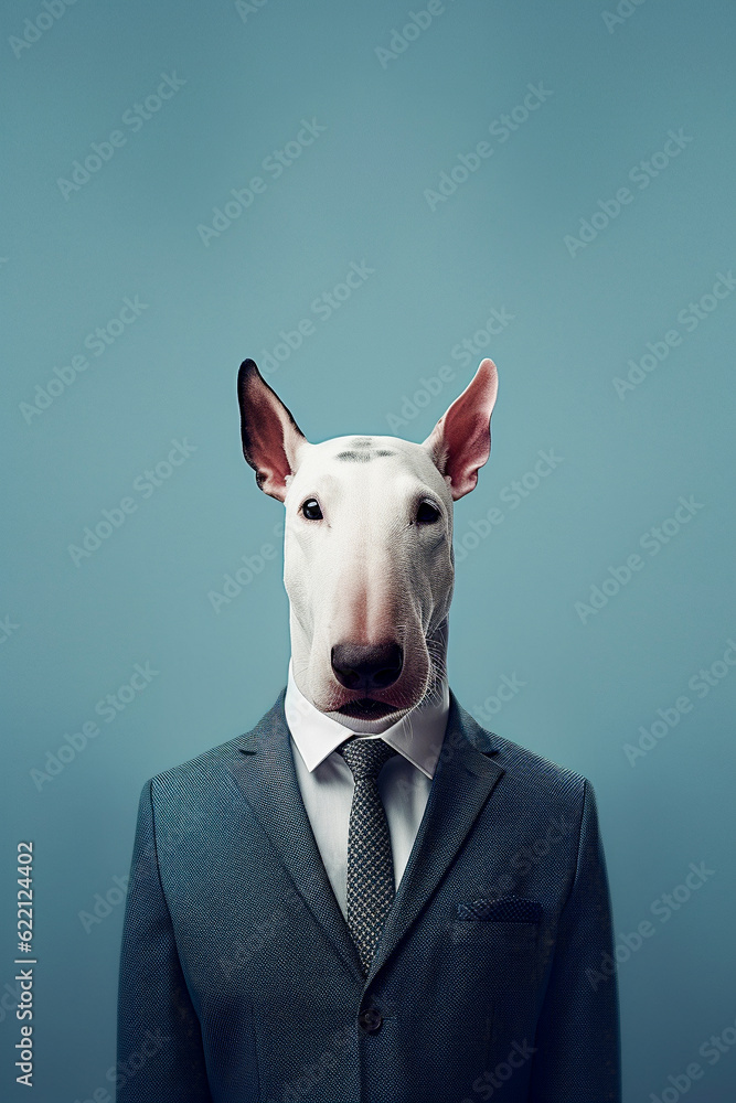 Bull Terrier breed dog wearing a suit breed dog wearing a suit