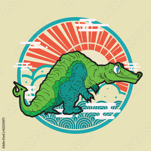 monster cat illustration with japanese style for kaijune event, notebook, logo

