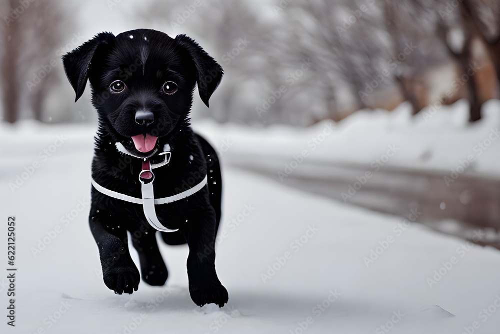 black labrador retriever in snow. Generative AI