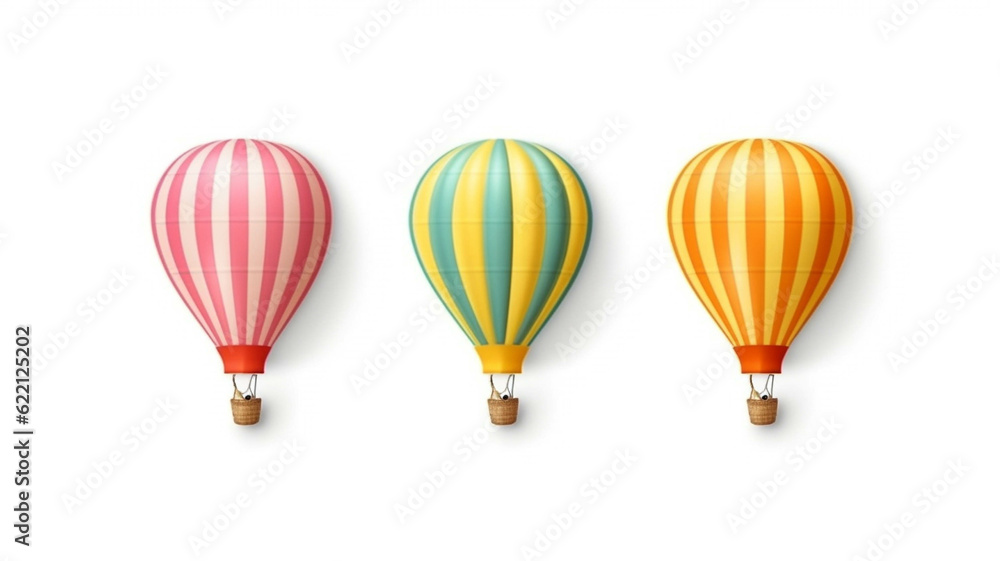 Colorful Hot Air Balloon Set. Flat Design Style. generative ai. Colorful Hot Air Balloon Set. Flat Design Style. generative ai.