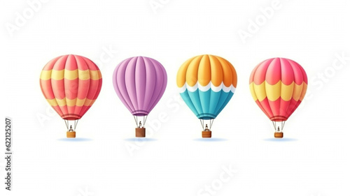 Colorful Hot Air Balloon Set. Flat Design Style. generative ai.