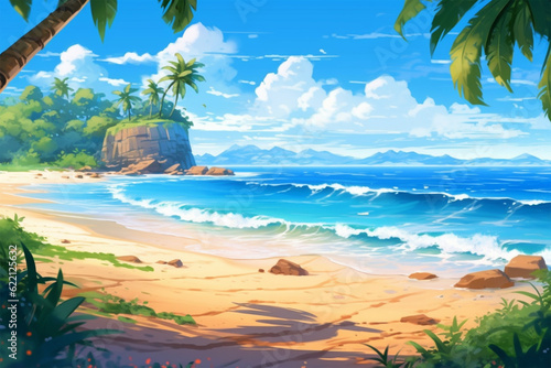 Generative AI. anime style beautiful beach background